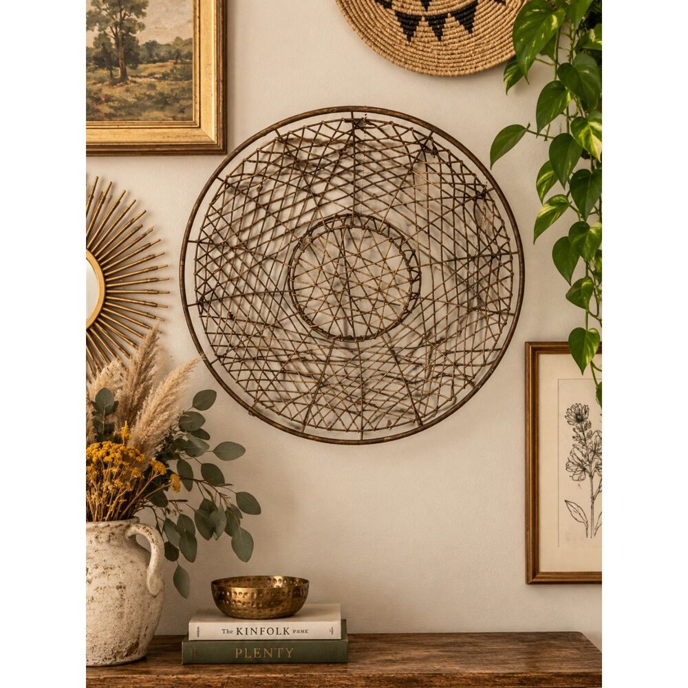 Farmhouse French Country Wire Basket Boho Nautical Potpourri Or Pine Cone Holder